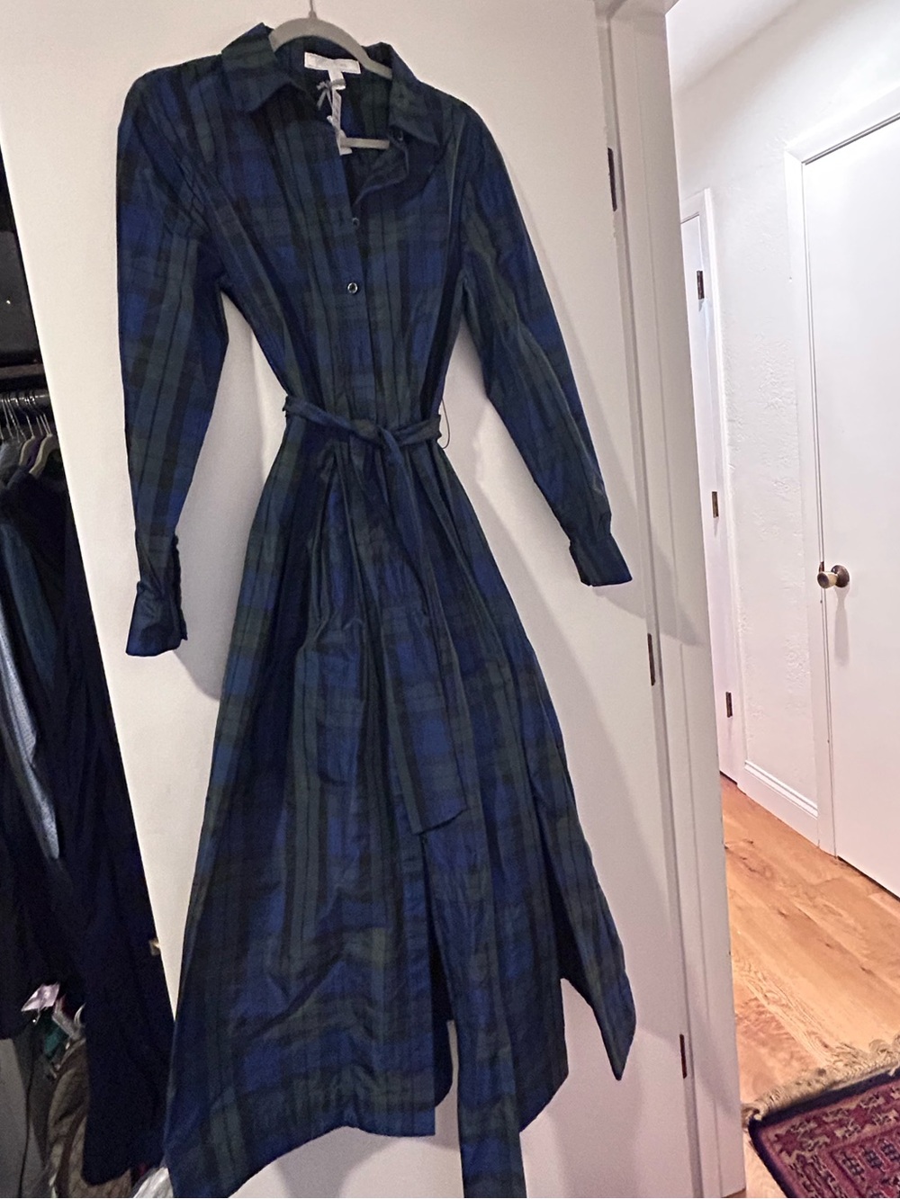 Brooks Brothers Blue and Green Plaid Long-Sleeve Shirt Dress